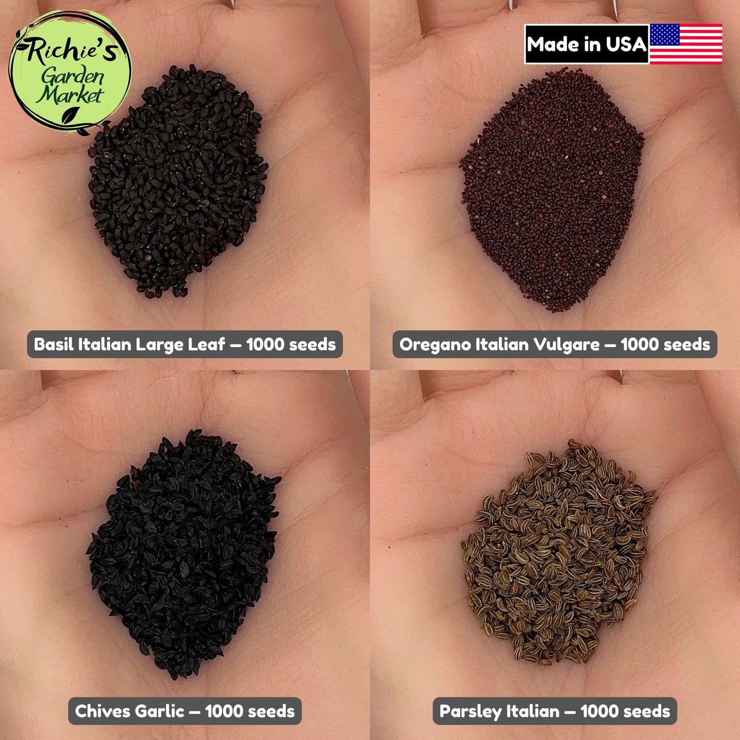 Kitchen Herb Basics Set of 4000+ Seeds, Basil, Oregano, Parsley, Chives, Non-GMO, Fast Growing, Easy to Grow for Planting Indoor & Outdoor Gardening