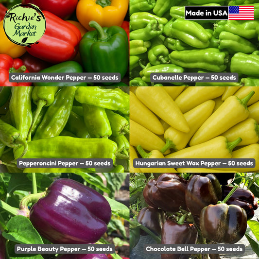 6 Sweet Pepper Collection 300+ Seeds, Non-GMO, Fast Growing, Easy to Grow for Planting Indoor & Outdoor Gardening