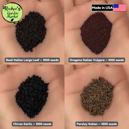 Kitchen Herb Basics Set of 4000+ Seeds, Basil, Oregano, Parsley, Chives, Non-GMO, Fast Growing, Easy to Grow for Planting Indoor & Outdoor Gardening